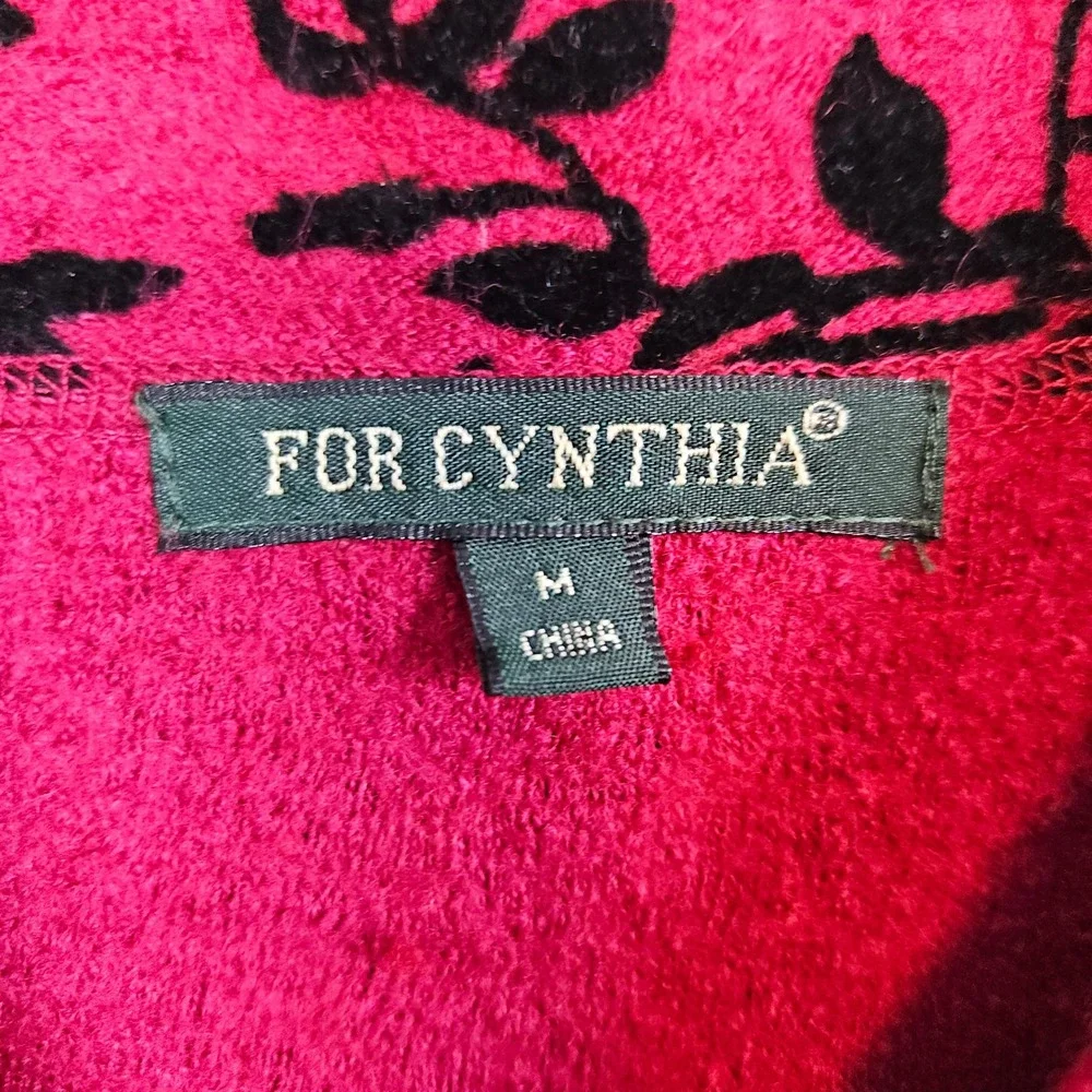 For Cynthia Womens Pink & Black Floral Print Wool Blend Zip Up Cardigan Size M